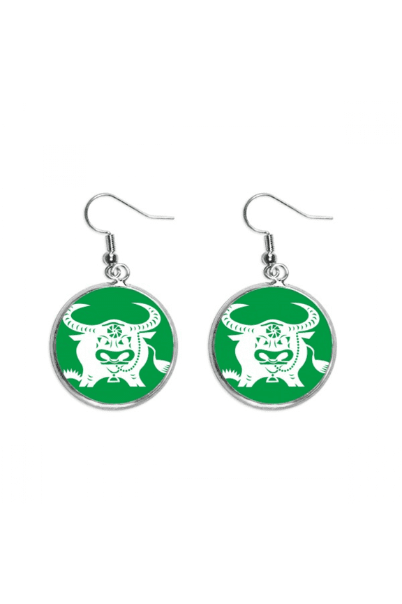 year of ox animal china zodiac pattern earring dangle silver drop earring jewelry woman