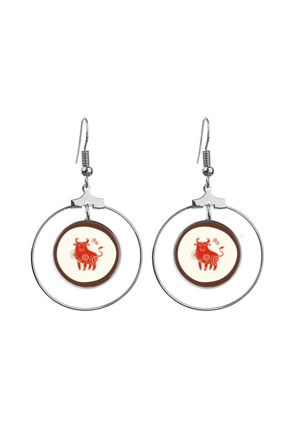 year of ox animal china zodiac red earrings dangle hoop jewelry drop circle