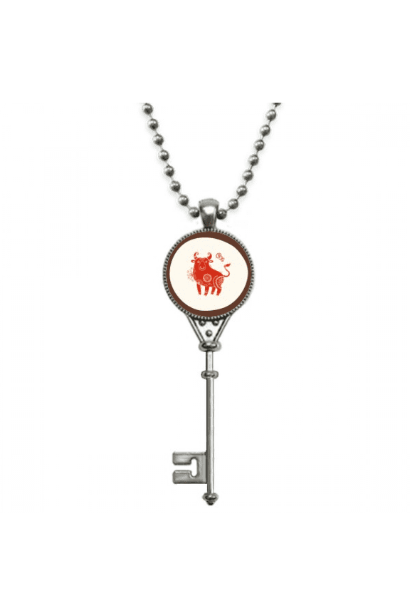 year of ox animal china zodiac red pendant vintage necklsilver key jewelry