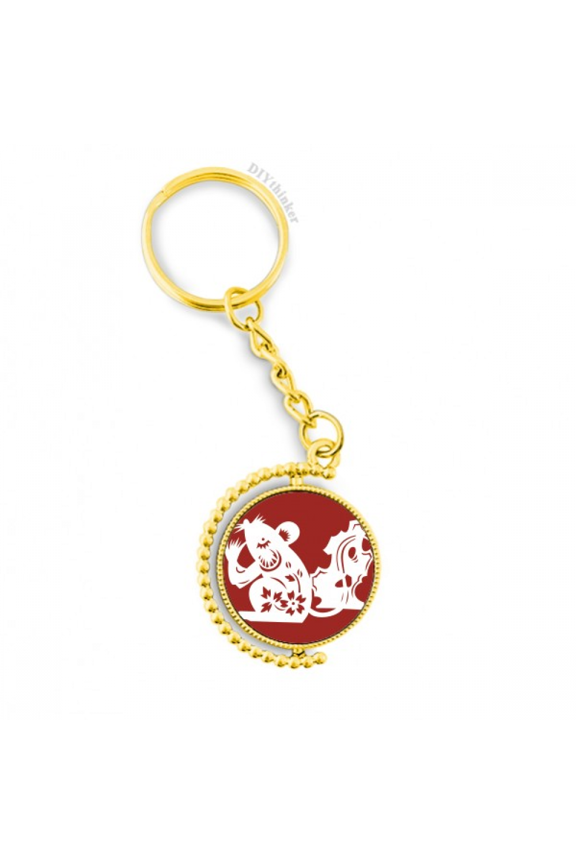 year of rat animal china zodiac pattern metal connector key chain  accessory en keyholder
