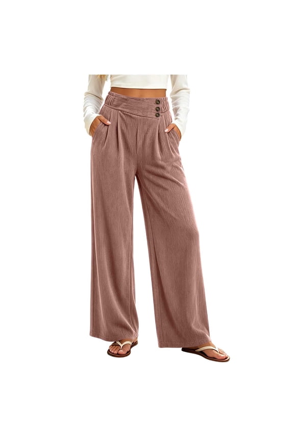 Corduroy Pants for Women Vintage Wide Leg Trousers Fall Textured High Waisted Pant with Pockets for Daily Wear