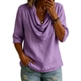 thumbnail image 1 of yeiolnoer Cowl Neck Tops for Women Dressy Casual 3/4 Sleeve Shirts Loose Fit Lightweight Blouse Summer Clothes Outfits, 1 of 5