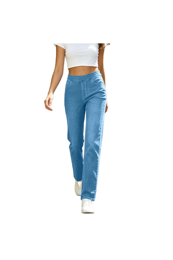 Jeans for Women Casual High Waisted Pants Fall Casual Slim Fit Trousers with Pockets for Daily Wear(Light Blue,Medium)