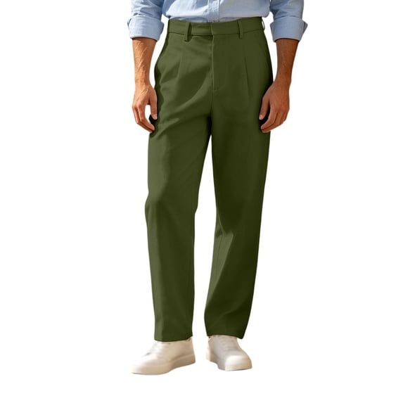 yeiolnoer Mens Dress Pants Comfortable Work Pants Straight Leg Loose Pants with Pockets Business Casual Outfits(Army Green,Small)