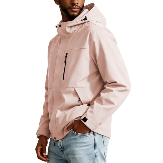 yeiolnoer Mens Rain Jacket Casual Full Zip Windbreaker Jacket Baggy Long Sleeve Outwear with Zipper Pockets for Hiking(Pink,4X-Large)