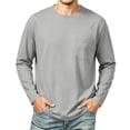 thumbnail image 1 of yeiolnoer Mens T Shirts Baggy Crew Neck Casual Undershirts Long Sleeve Classic Fit Shirts with Pocket for Fall(Gray,XX-Large), 1 of 7