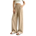 thumbnail image 1 of yeiolnoer Pants for Women Drawstring Elastic Waist Pants Casual Wide Leg Long Pants with Pocket Fashion Outfit(Khaki,Large), 1 of 7