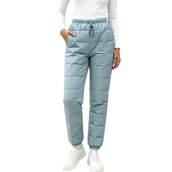 yeiolnoer Pants for Women Warm Elastic Waist Pants Drawstring Quilted Snow Pants with Pockets Winter Clothes(Light Blue,Medium)