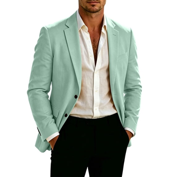 yeiolnoer Suit Jacket for Men Long Sleeve Buttons Jacket Notch Collar Casual Top with Pockets for Business(Mint Green,XX-Large)