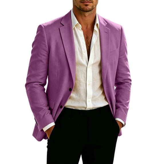 yeiolnoer Suit Jacket for Men Long Sleeve Buttons Jacket Notch Collar Casual Top with Pockets for Business(Purple,XX-Large)