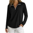 thumbnail image 1 of yeiolnoer Tops for Women Loose Fit Long Sleeve Casual Shirts Quarter Zip Lapel T Shirt for Athletic Workout(Black,Medium), 1 of 6