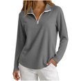 thumbnail image 1 of yeiolnoer Tops for Women Loose Fit Long Sleeve Casual Shirts Quarter Zip Lapel T Shirt for Athletic Workout(Gray,Medium), 1 of 6