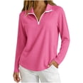 thumbnail image 1 of yeiolnoer Tops for Women Loose Fit Long Sleeve Casual Shirts Quarter Zip Lapel T Shirt for Athletic Workout(Hot Pink,Large), 1 of 6