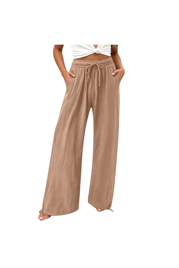 Wide Leg Pants for Women Drawstring High Waisted Pants with Pockets Loose Pleated Trousers Fashion Clothing