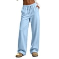 thumbnail image 1 of yeiolnoer Wide Leg Sweatpants for Women Comfy Drawstring Running Pants Elastic Waist Lounge Pants with Pockets for Winter(Light Blue,3X-Large), 1 of 7