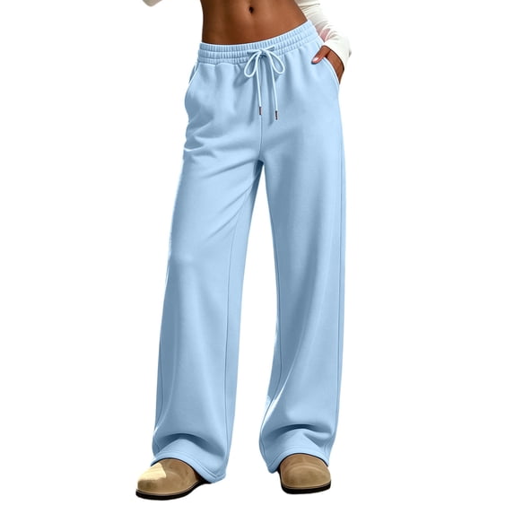 yeiolnoer Wide Leg Sweatpants for Women Comfy Drawstring Running Pants Elastic Waist Lounge Pants with Pockets for Winter(Light Blue,3X-Large)