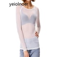 thumbnail image 1 of yeiolnoer Women's Mesh Tops See Through Going out Tee Shirts Trendy Long Sleeve Blouse Clubwear, 1 of 4