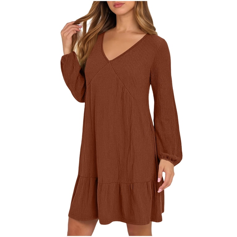 loose v neck sweater dress Sweater Dress for Women V Neck Long Sleeve Rib Knit Casual Loose Fit Sexy Mini Fall Winter Sweaters Dresses Pullover (Black, M) at Amazon Women's Clothing store