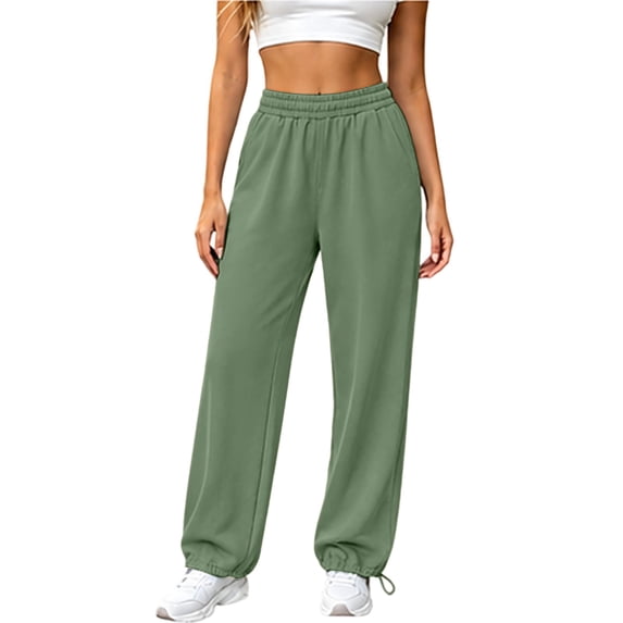 yeiolnoer Womens Sweatpants Casual Elastic High Waisted Pants Fall Loose Fit Pants with Pockets for Workout(Green,XX-Large)