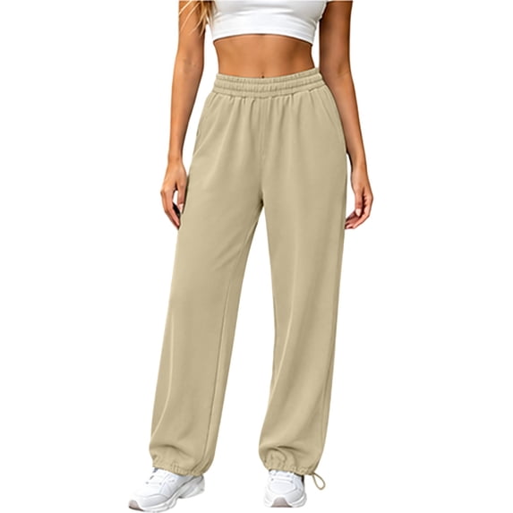 yeiolnoer Womens Sweatpants Casual Elastic High Waisted Pants Fall Loose Fit Pants with Pockets for Workout(Khaki,Medium)