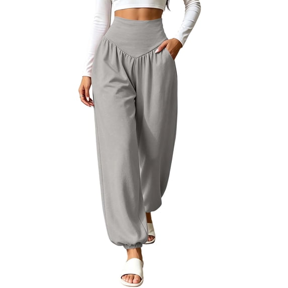 yeiolnoer Yoga Pants for Women Loose Fit Wide Leg Trousers Stretchy High Waisted Pants for Athletic Workout(Gray,X-Large)