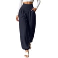 thumbnail image 1 of yeiolnoer Yoga Pants for Women Loose Fit Wide Leg Trousers Stretchy High Waisted Pants for Athletic Workout(Navy,XX-Large), 1 of 7