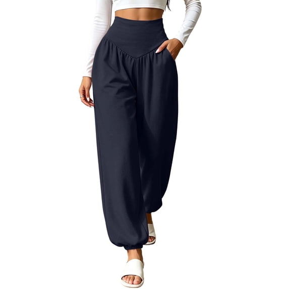 yeiolnoer Yoga Pants for Women Loose Fit Wide Leg Trousers Stretchy High Waisted Pants for Athletic Workout(Navy,XX-Large)