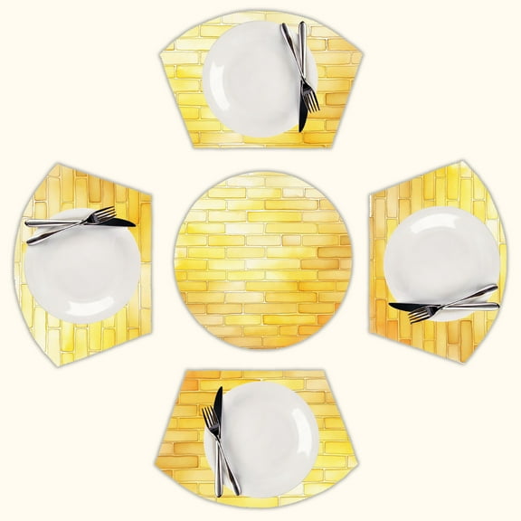 yellow Brick Stone Round Table Placemats Set Of 5 Wedge Table Mats Washable Heat Resistant Place Mat For Dining Table Kitchen Farmhouse Restaurant