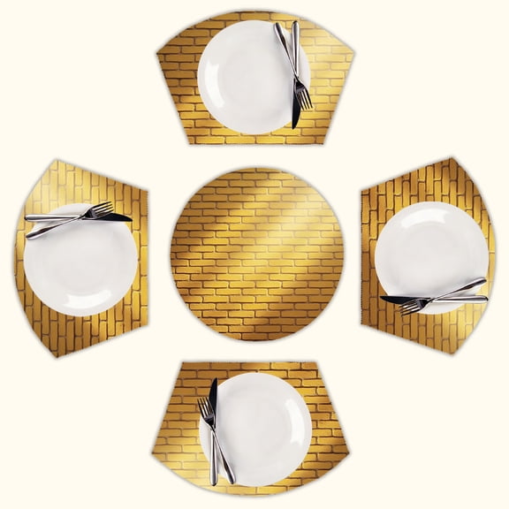 yellow Brick Stone sunlight Round Table Placemats Set Of 5 Wedge Table Mats Washable Heat Resistant Place Mat For Dining Table Kitchen Farmhouse Restaurant