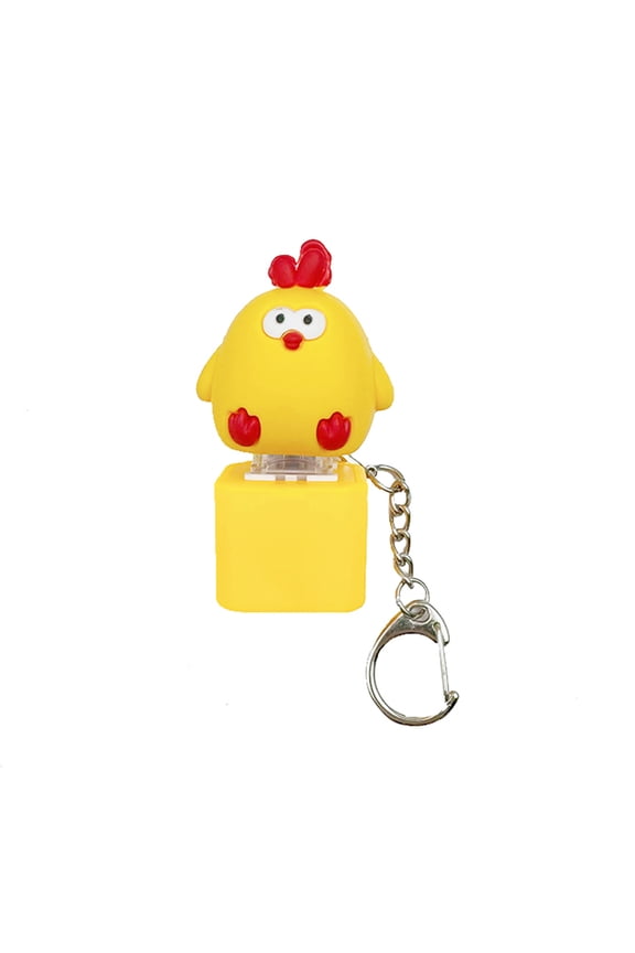 yellow Chick Keychain Fidget Toy With Light And Sound Funny Phrases For Stress Relief Plastic