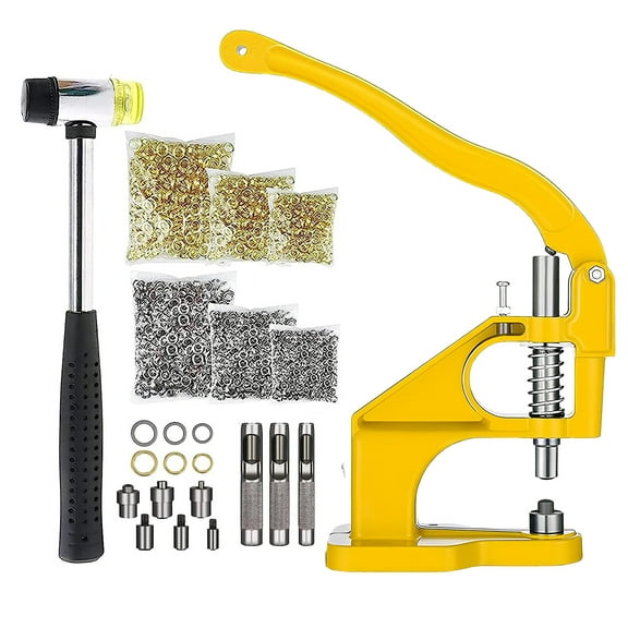 3000pcs Hand Press Grommet Machine, Heavy Duty Eyelet Grommet Machine Punch Tool Kit with Dies, Grommets, and Hammer for Snap Buttons, Rivets, Eyelets, and Pearls (Yellow)