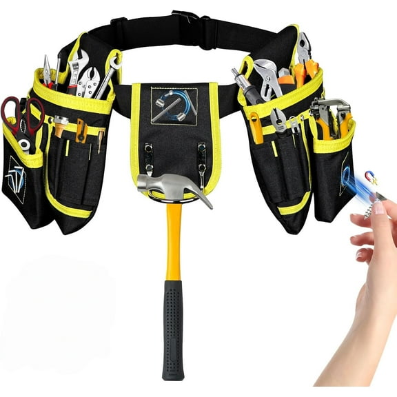 Behome Tool Belt, 26 Pockets Heavy Duty Tool Pouch, Detachable Adjustable Utility Belt Work Bags for Electrician, Carpenter, Black and Yellow