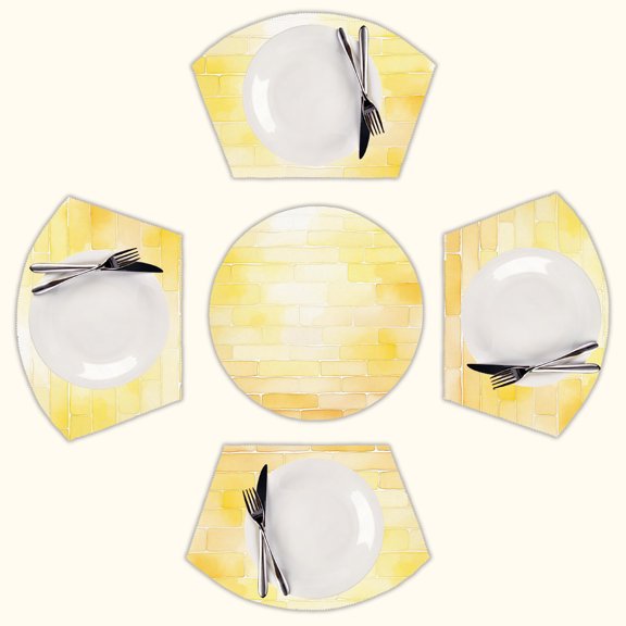 yellow brick , Brick Stone Round Table Placemats Set Of 5 Wedge Table Mats Washable Heat Resistant Place Mat For Dining Table Kitchen Farmhouse Restaurant