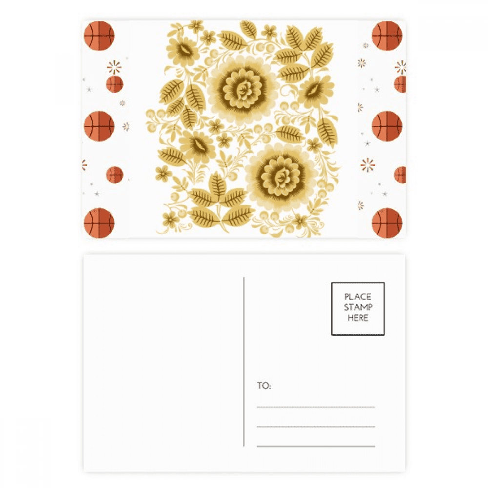 yellow en classic floral pattern flowers basketball postcard set thanks card mailing side 20pcs