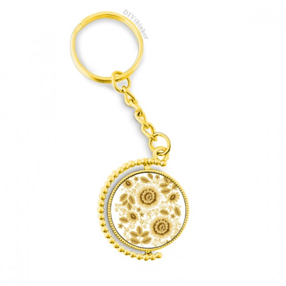 yellow en classic floral pattern flowers metal connector key chain accessory en keyholder