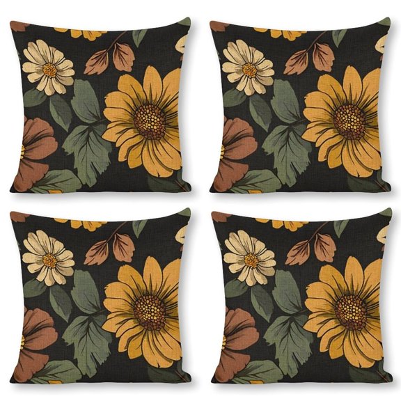 yellow flowers Linen toss pillowcase decoration pillowcase gifting preferred 20x20 inch cushion cover 4 sets sofa pillowcase sofa bedroom living room car
