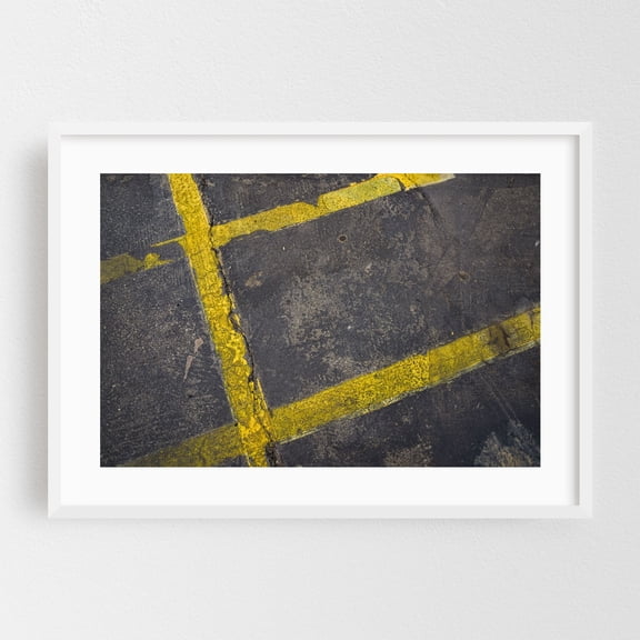 yellow lines pattern - Ridgecrest California Photography Abstract Geometric Industrial Street Photography Pattern Minimalist White Framed Wall Art Print 24 x 36 inches