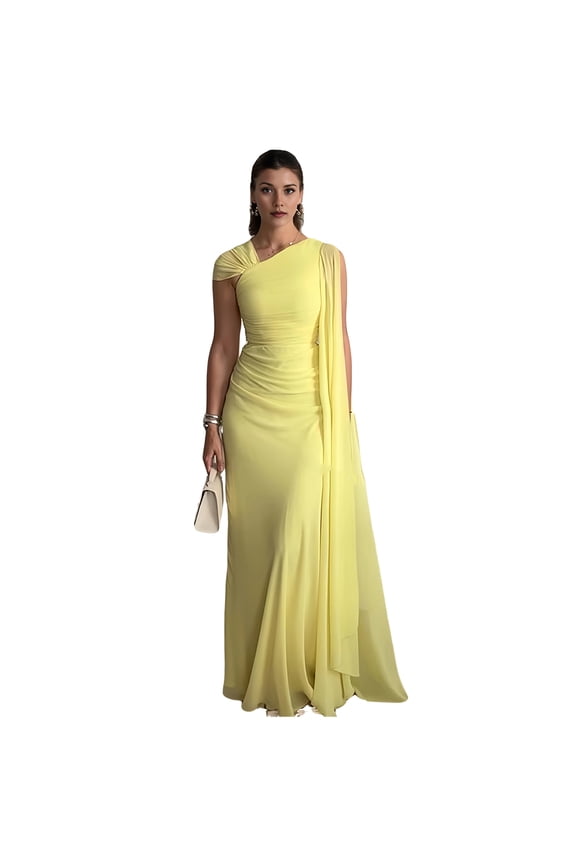 yellow long marmaid chiffon prom dress floor length one shoulder party gown