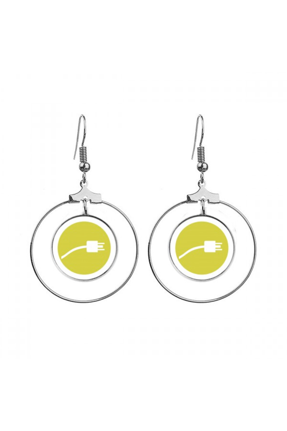 yellow plug cable charging cable pattern earrings dangle hoop jewelry drop circle