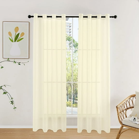 Light Filtering Curtains 52x96 in, Soft Semi-Sheer Curtains with Grommet, Elegant Window Voile Drapes Beige Curtains for Living Room, Dining, Bedroom, Home Decor