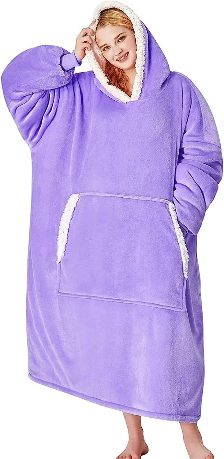 yescool Oversized Wearable Blanket Hoodie, Flannel Sherpa Fleece