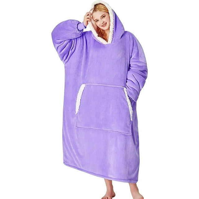 yescool Oversized Wearable Blanket Hoodie, Flannel Sherpa Fleece