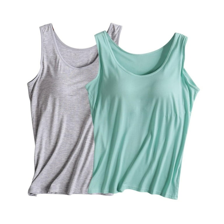 yievot 2 Pack Women s Sleep Tank Built in Bra Padded Active Camisole Short Sleeves Pajama Casual Tops T Shirt Walmart