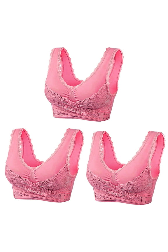 3 Pack Bras for Women Embroidered Wireless Bra, Front Cross Side Buckle Wireless Lace Bras, Comfort Everyday Bra