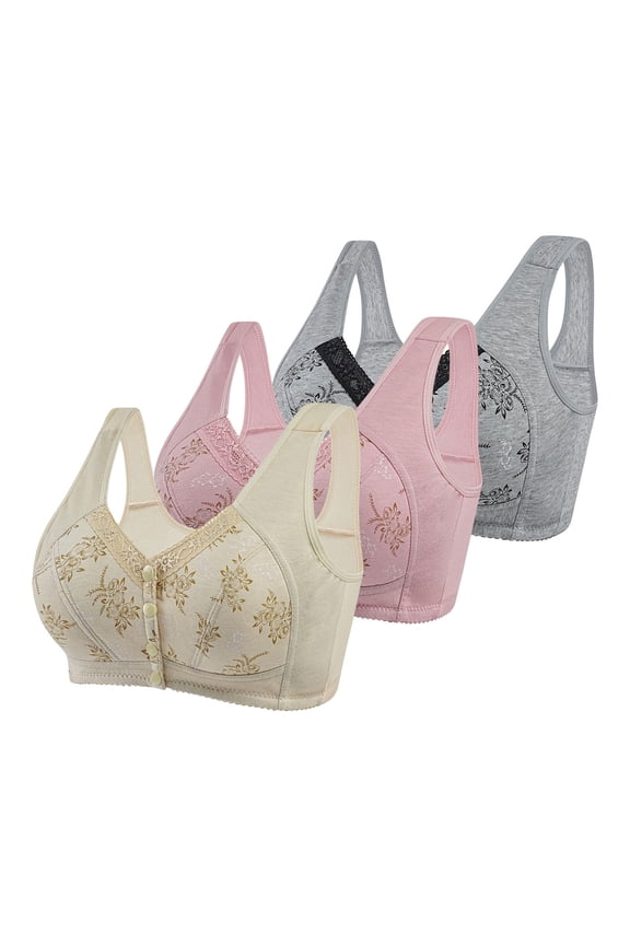 3 Pack Bras for Women Front Closure No Underwire Comfort Senior Wireless Snap Closing Bra