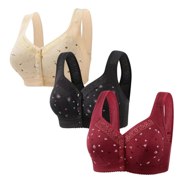 yievot 3 Pack Front Closure Bras for Womens Bras Front Snaps Seniors Snap Front Bra Older Women Comfort Everyday Bras Wireless Push Up Bra