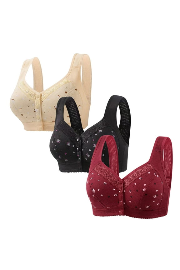 3 Pack Front Closure Bras for Womens Bras Front Snaps Seniors Snap Front Bra Older Women Comfort Everyday Bras Wireless Push Up Bra