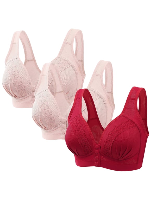 3 Pack Front Closure Bras for Womens Bras Front Snaps Seniors Snap Front Bra Older Women Comfort Everyday Bras