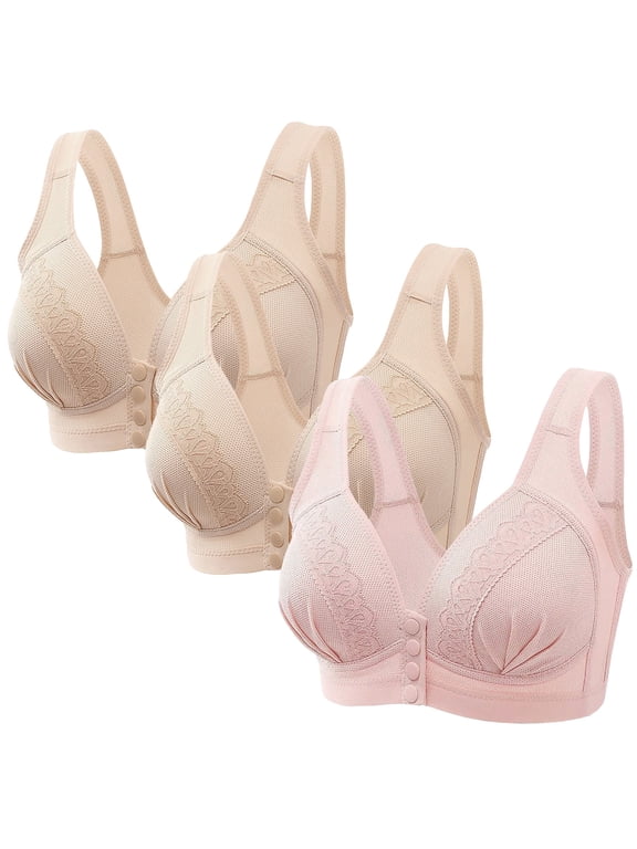 3 Pack Front Closure Bras for Womens Bras Front Snaps Seniors Snap Front Bra Older Women Comfort Everyday Bras