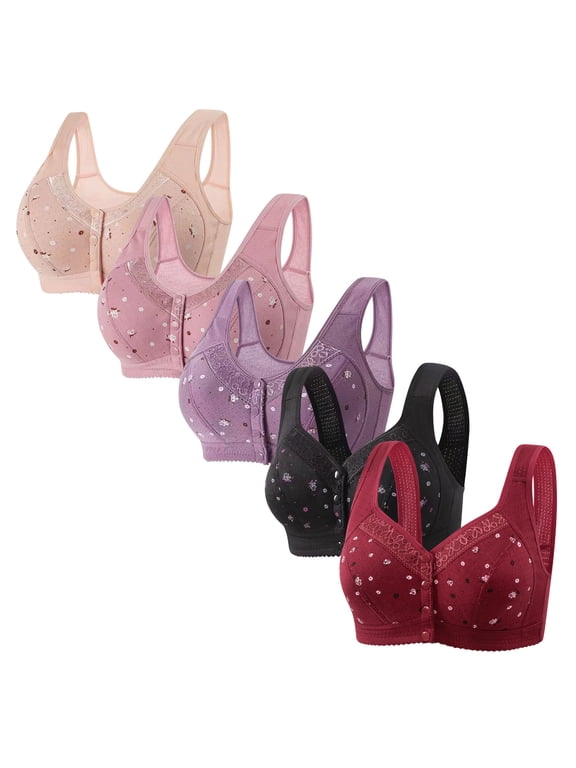 5 Pack Front Closure Bras for Womens Bras Front Snaps Seniors Snap Front Bra Older Women Comfort Everyday Bras Wireless Push Up Bra